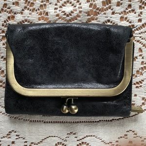 HOBO Vintage Black Leather Trifold Wallet Y2K
